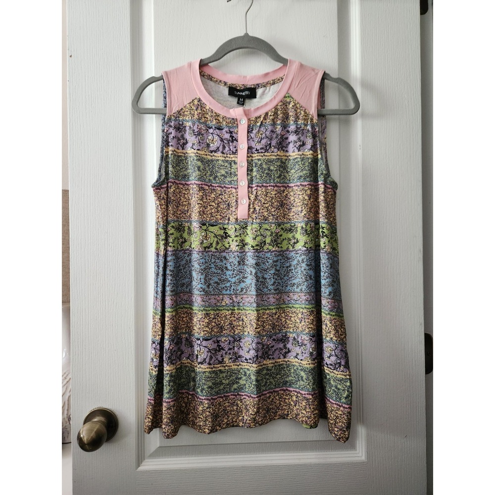 SYMMETRY Women's Sleeveless Floral Top Round Neck Pink Multicolor Rayon Size M